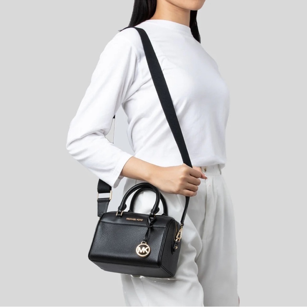 MICHAEL KORS Travel Black XS Leather Adjustable Strap Duffle Xbody Bag NWT